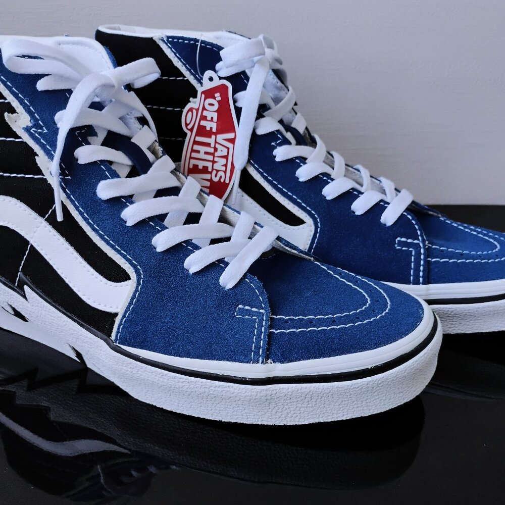 Vans Men Sk8-Hi Bolt Suede/Canvas High Top Sneaker in Beautiful True Blue/Black - Picture 4 of 13